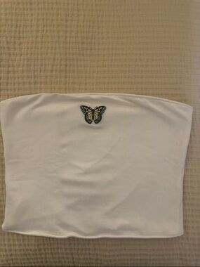 Hollister White Strapless Butterfly Crop Top